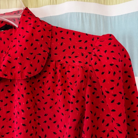 Vintage Red Polka Dot Peter Pan Collar Button Down Blouse Sz Medium - Picture 3 of 10